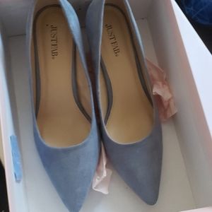 Blue suede pumps